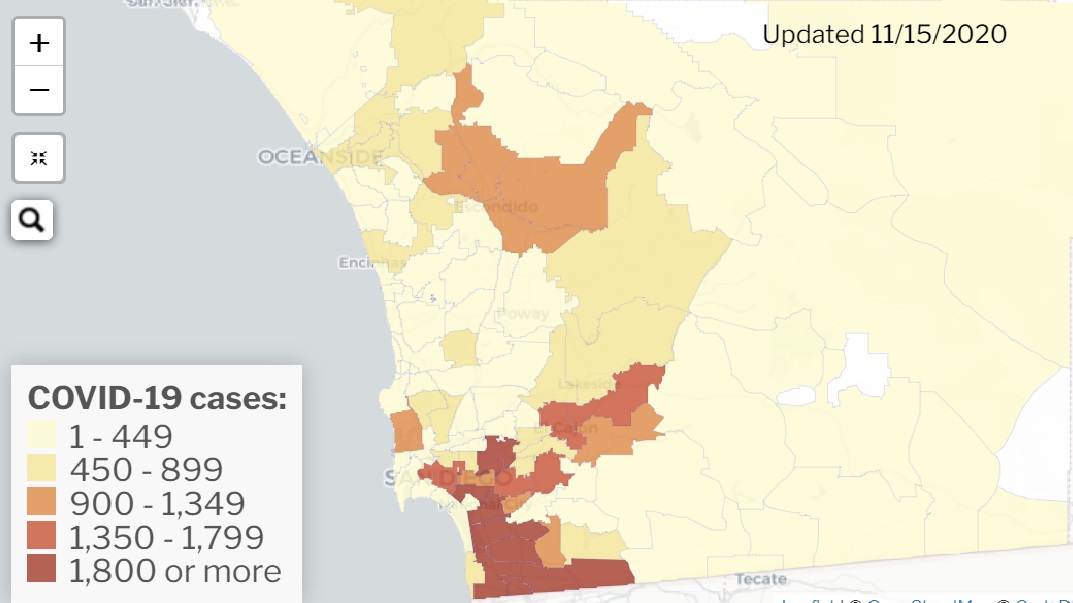 san diego coronavirus case geographic distribution