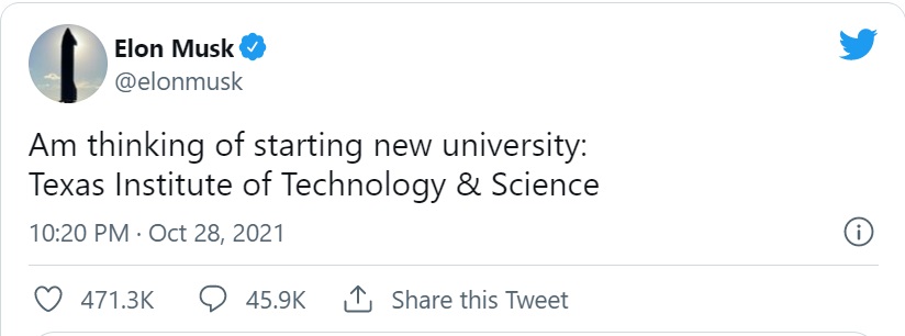 10 30 Musk twitter Texas Institute of Technology Science