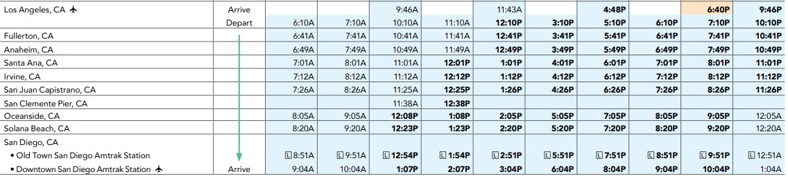 2023 04 11 Amtrak timetable SD LA