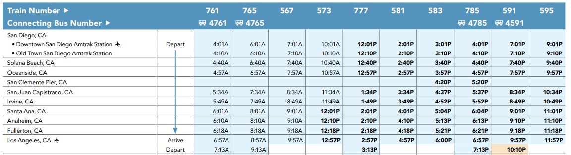 2023 04 11 Amtrak timetable SD LA 0