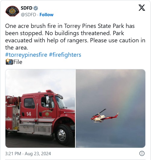 2024 08 24 Torrey Pine Beach fire X post